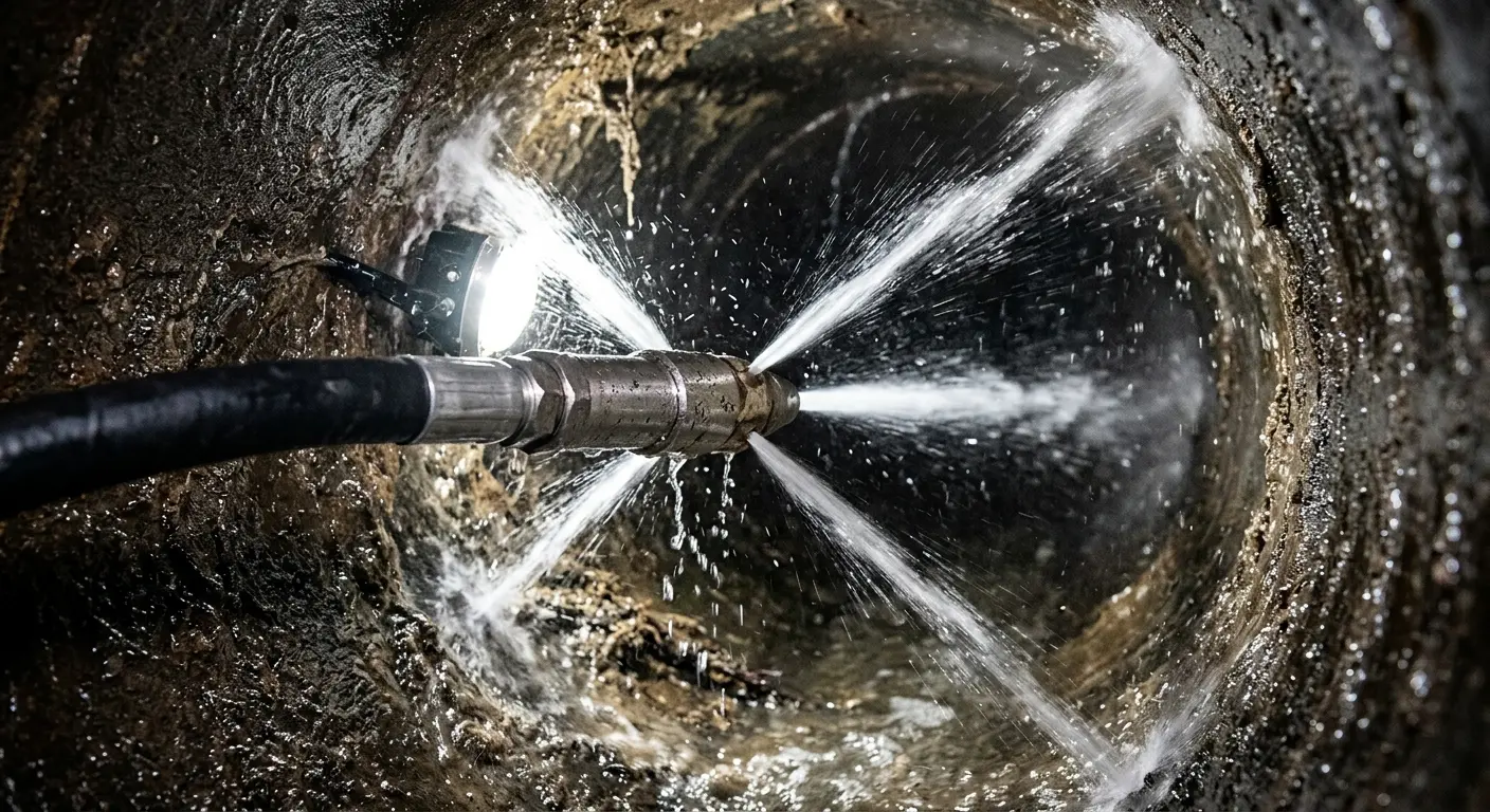 High-pressure hydro jetting nozzle cleaning sewer pipe for Storm Drain Cleaning in Chicopee